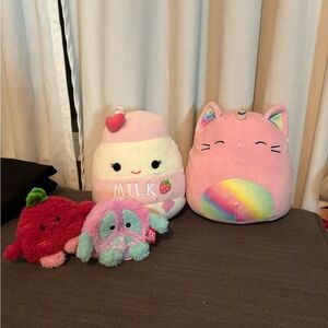 Squishmallows Pink and Rainbow Stuffed Animals Set